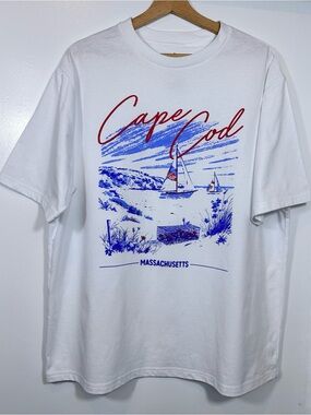 Well Worn Cape Cod Graphic Tee - White with Blue & Red Print